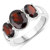 Natural Garnet Three Stone Silver Ring