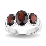 Natural Garnet Three Stone Silver Ring