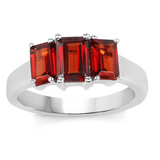 Genuine Garnet 3 Stone Ring