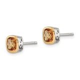 Genuine Citrine Square Stud Earrings