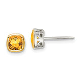 Genuine Citrine Square Stud Earrings