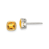 Genuine Citrine Square Stud Earrings