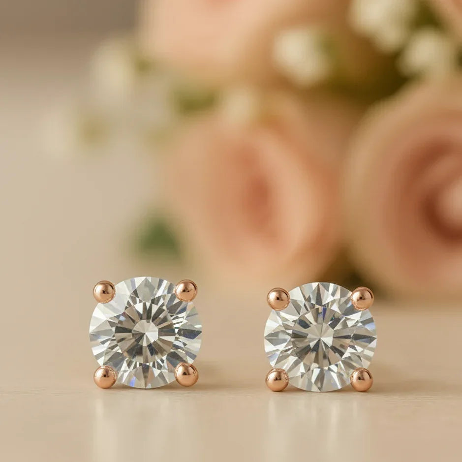 IGI Certified Round Lab Grown Diamond Solitaire Stud Earrings Rose Gold - Fine Diamond