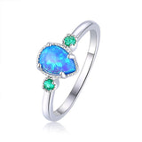 Blue Opal Three Stone Teardrop Ring 