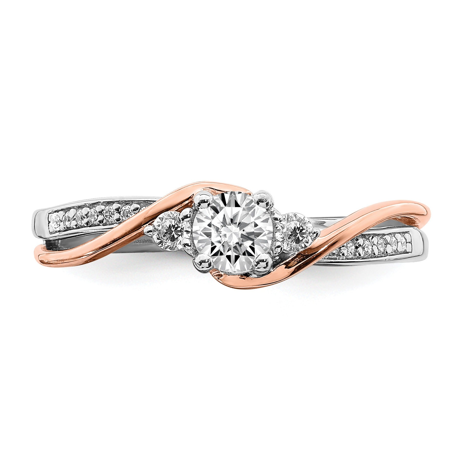 14k White and Rose Gold Natural Diamond Engagement Bypass Ring