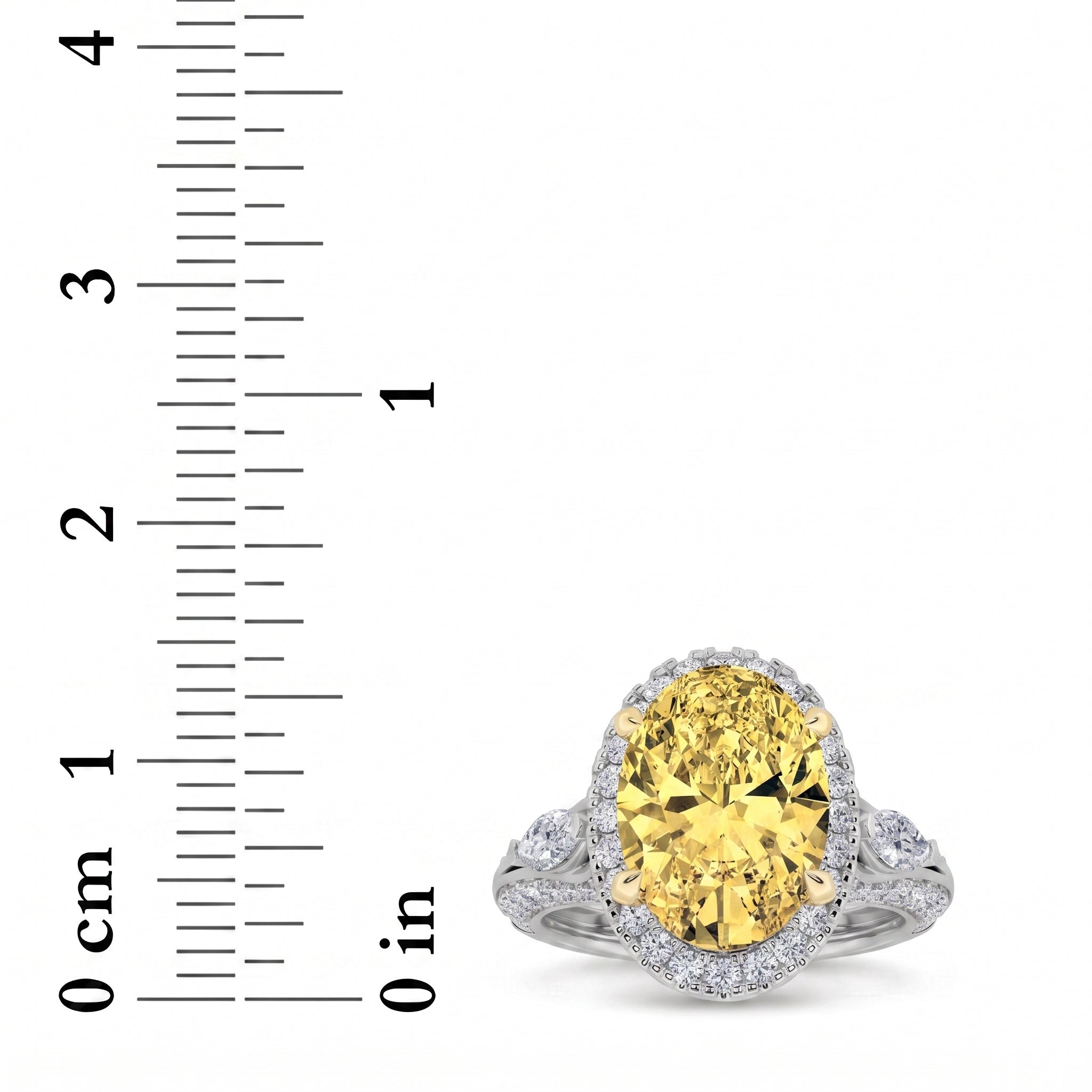 3Cttw Oval Shaped Yellow Lab Grown Diamond (F/VS) Three Stone Halo Enagement Ring 14K Gold