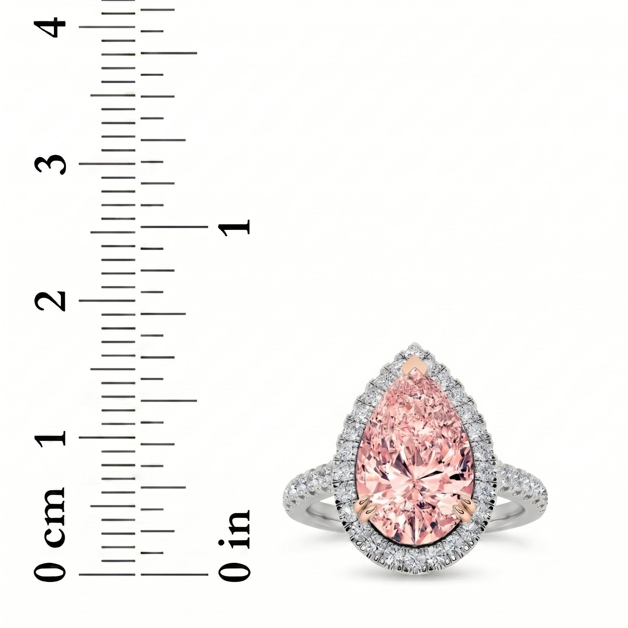 3Cttw Pear Shaped Pink Lab Grown Diamond (F/VS) Bold Accented Halo Engagement Ring 14K Gold