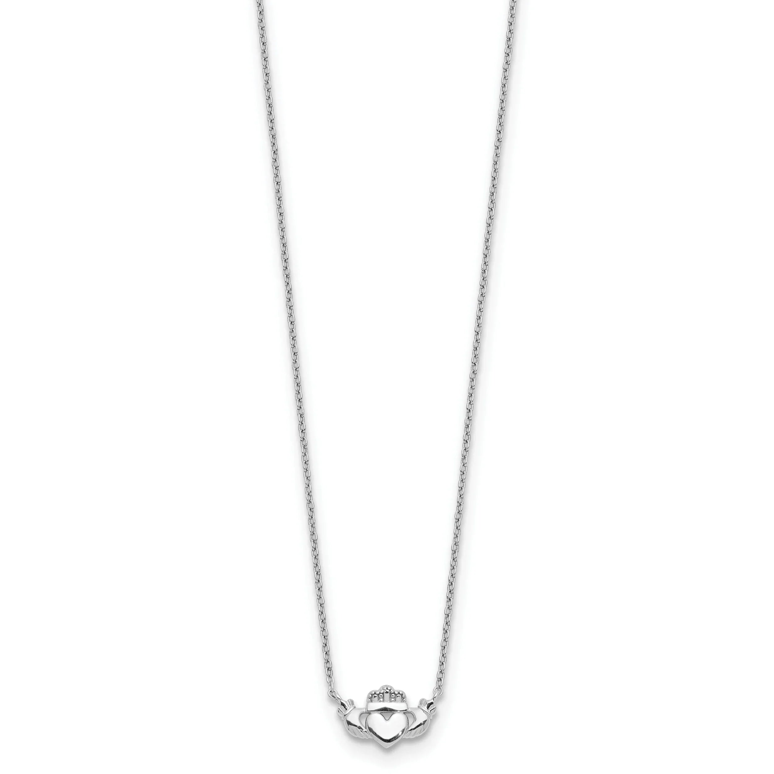 14k White Gold Claddagh Necklace Fine Color Jewels 14k gold claddagh necklace, claddagh gold necklace, claddagh necklace, claddagh pendant, claddagh pendant gold, gold claddagh cross necklace, gold claddagh necklace, irish claddagh necklace, irish claddagh necklace gold, QG, white gold claddagh necklace