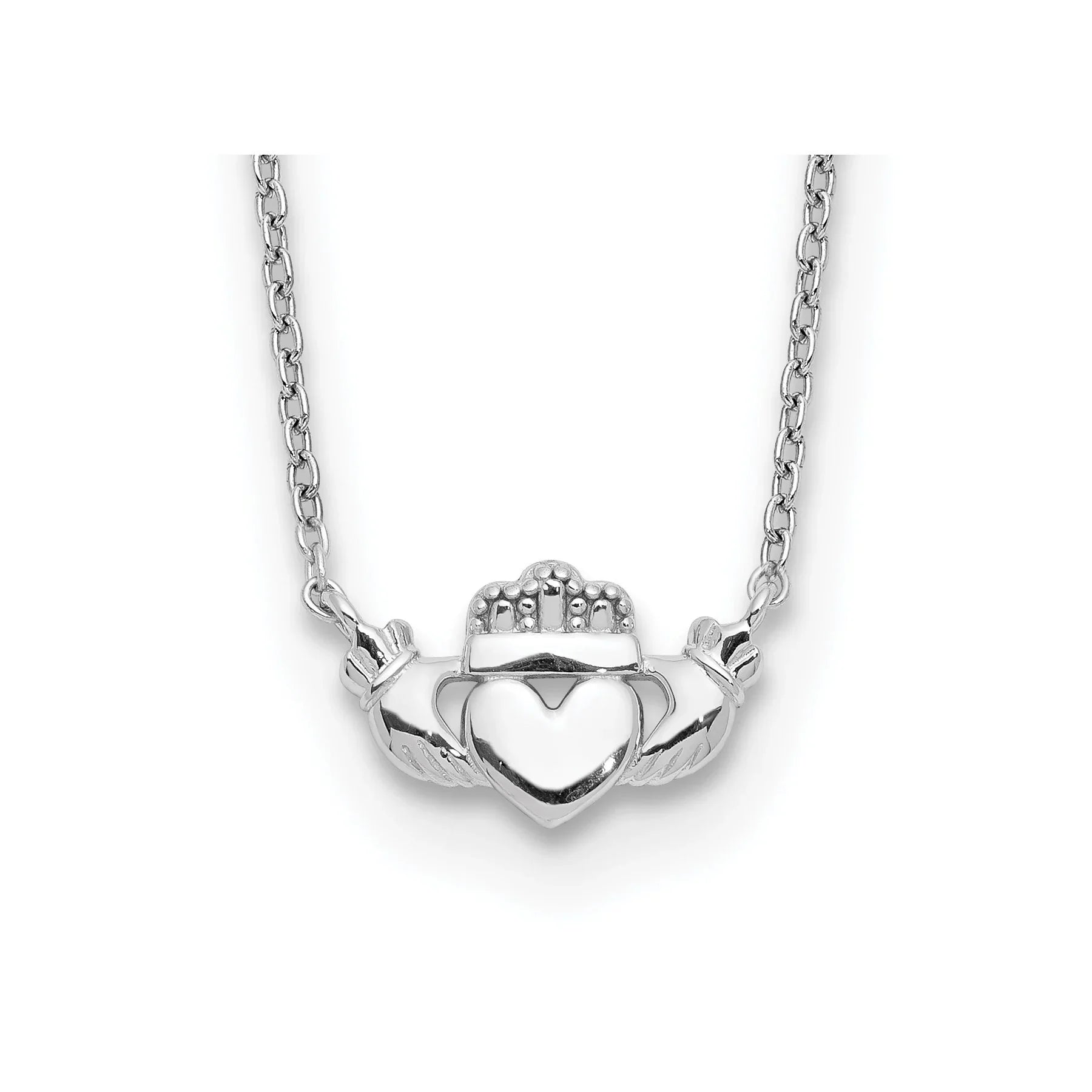 14k White Gold Claddagh Necklace Fine Color Jewels 14k gold claddagh necklace, claddagh gold necklace, claddagh necklace, claddagh pendant, claddagh pendant gold, gold claddagh cross necklace, gold claddagh necklace, irish claddagh necklace, irish claddagh necklace gold, QG, white gold claddagh necklace
