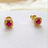 Ruby Halo Earrings - FineColorJewels