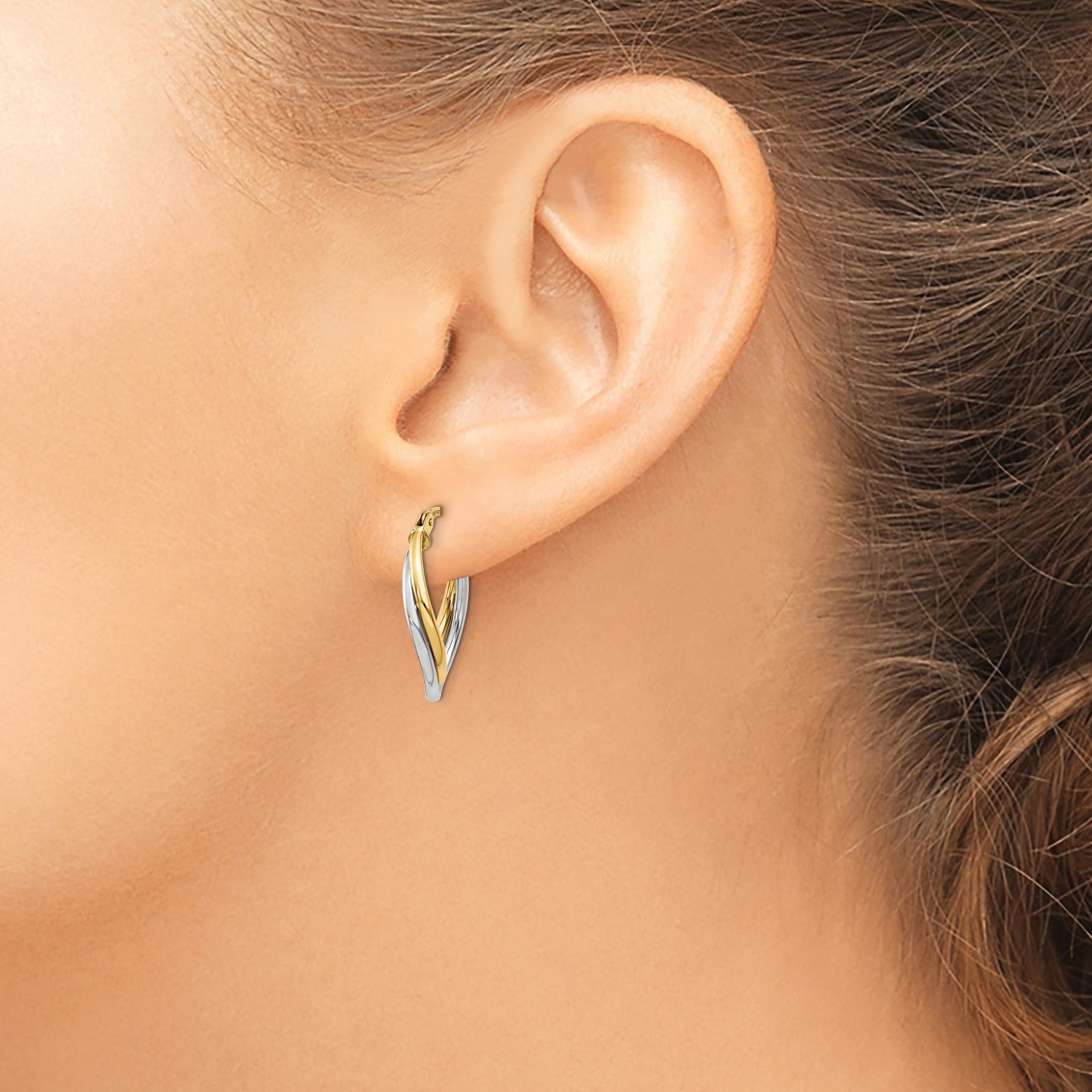 14K Gold Two-Tone Oval Hoop Earrings