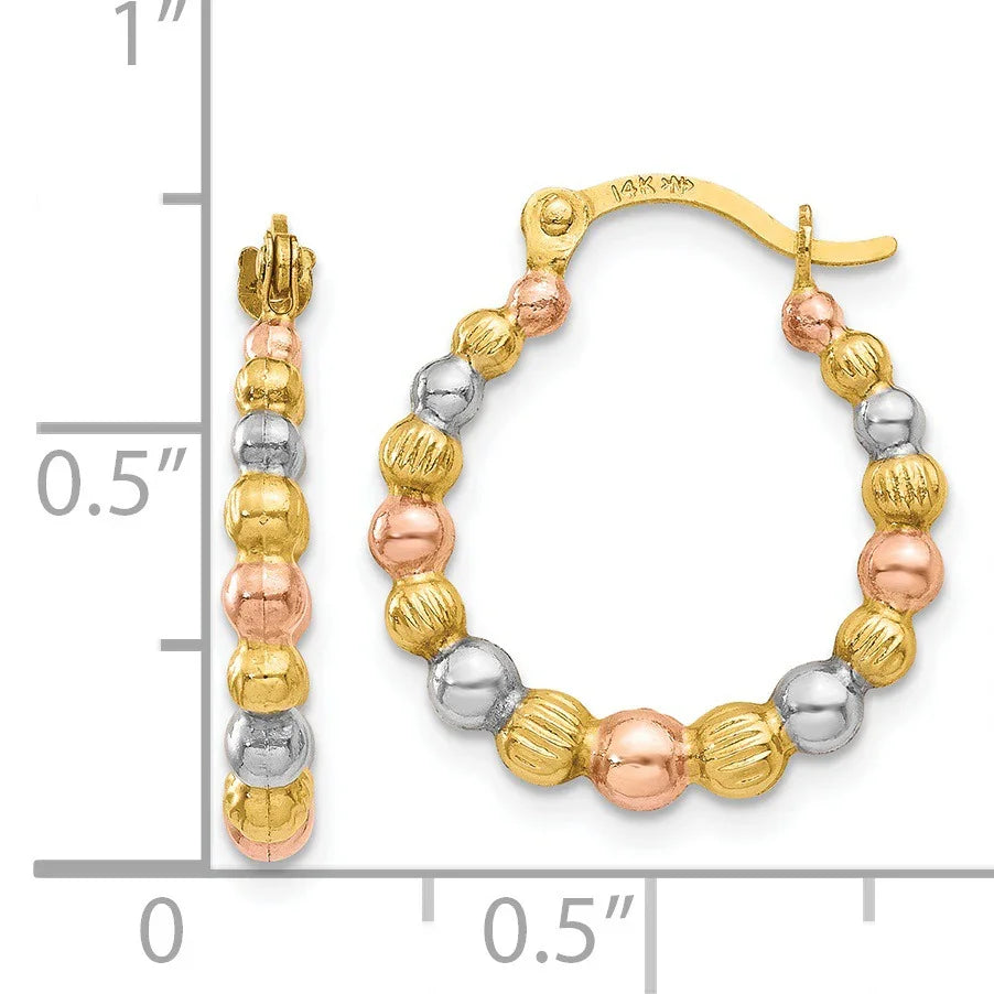 14K Gold Shrimp Beaded Hoop Earrings