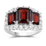 Genuine Three Stone Garnet Halo Ring