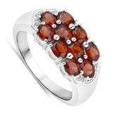 Genuine Garnet Cluster Silver Ring