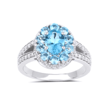 Natural Paraiba Apatite Oval Cluster Halo Ring