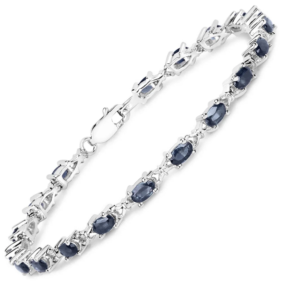 Genuine Blue Sapphire Silver Tennis Bracelet