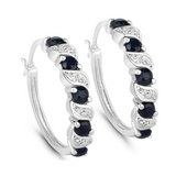 Genuine Blue Sapphire Hoop Earrings