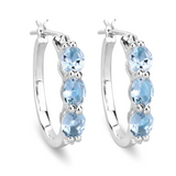 Genuine Blue Aquamarine and Diamond Hoops Earrings