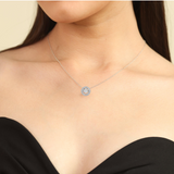 round shape diamond pendant on model, anniversary gift ideas, model wearing solitaire pendant