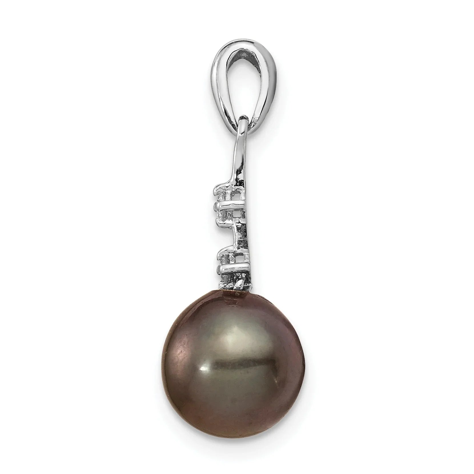 14k White Gold Black Pearl Tahitian Diamond Pendant Fine Color Jewels QG, tahiti pearl pendant, tahitian black pearl pendant, tahitian pendant