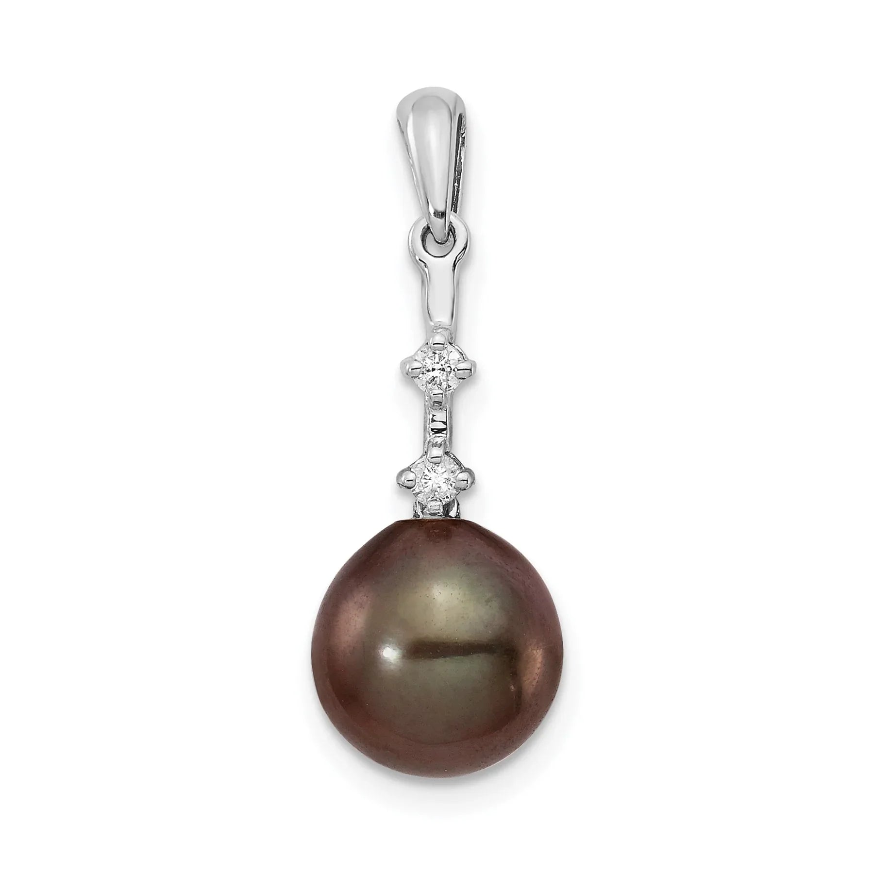 14k White Gold Black Pearl Tahitian Diamond Pendant Fine Color Jewels QG, tahiti pearl pendant, tahitian black pearl pendant, tahitian pendant