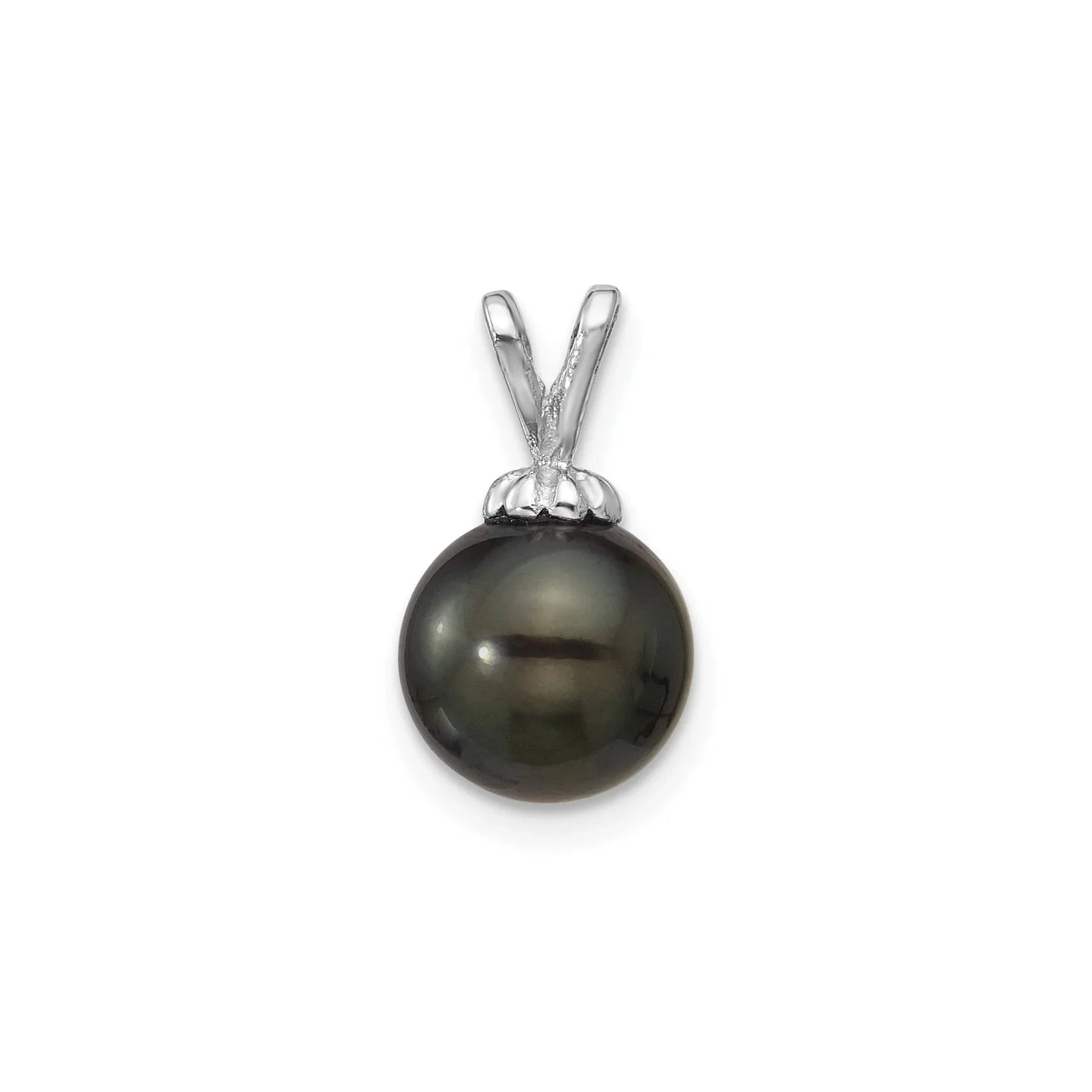 14k White Gold Round Black Tahitian Pearl Pendant Fine Color Jewels QG, tahiti pearl pendant, tahitian black pearl pendant, tahitian pendant