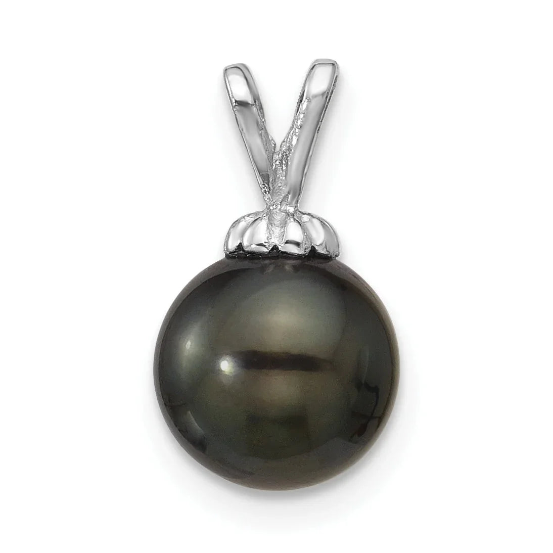 14k White Gold Round Black Tahitian Pearl Pendant Fine Color Jewels QG, tahiti pearl pendant, tahitian black pearl pendant, tahitian pendant