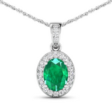 14K White Gold Zambian Emerald halo Pendant