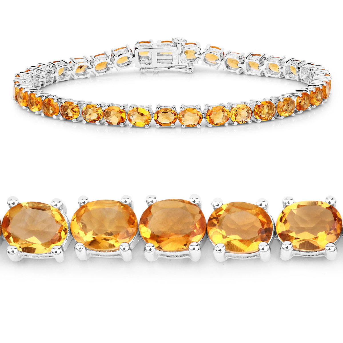 11.55 Cttw Oval Yellow Citrine Rhodium over Silver Tennis Bracelet