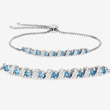 Genuine London Blue Topaz and White Topaz Bolo Bracelet