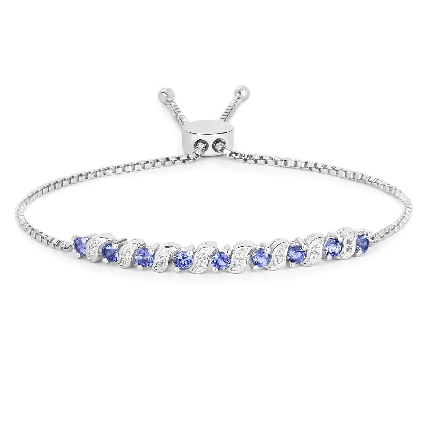 Genuine Tanzanite and White Topaz Bolo Bracelet
