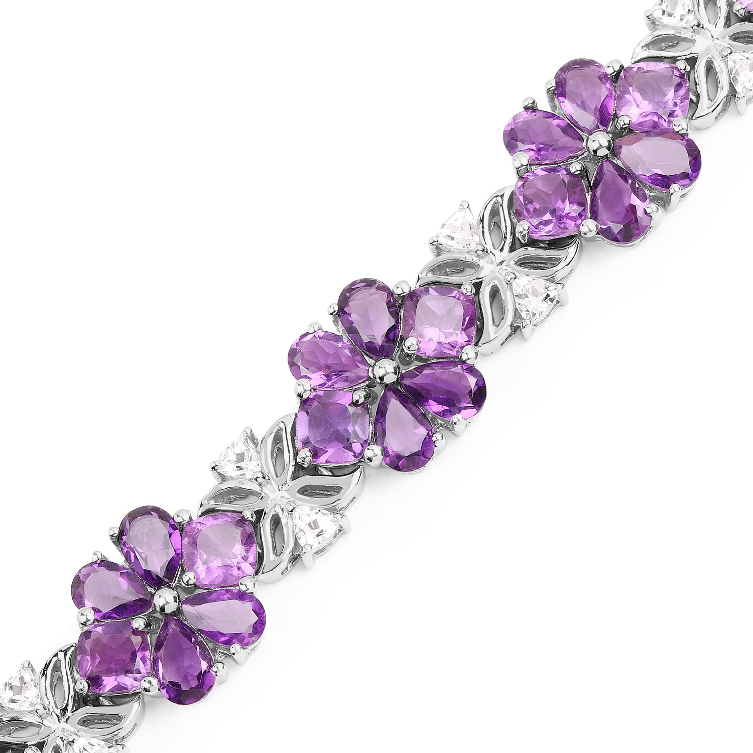 Natural Amethyst Flower Tennis Bracelet Silver Fine Color Jewels