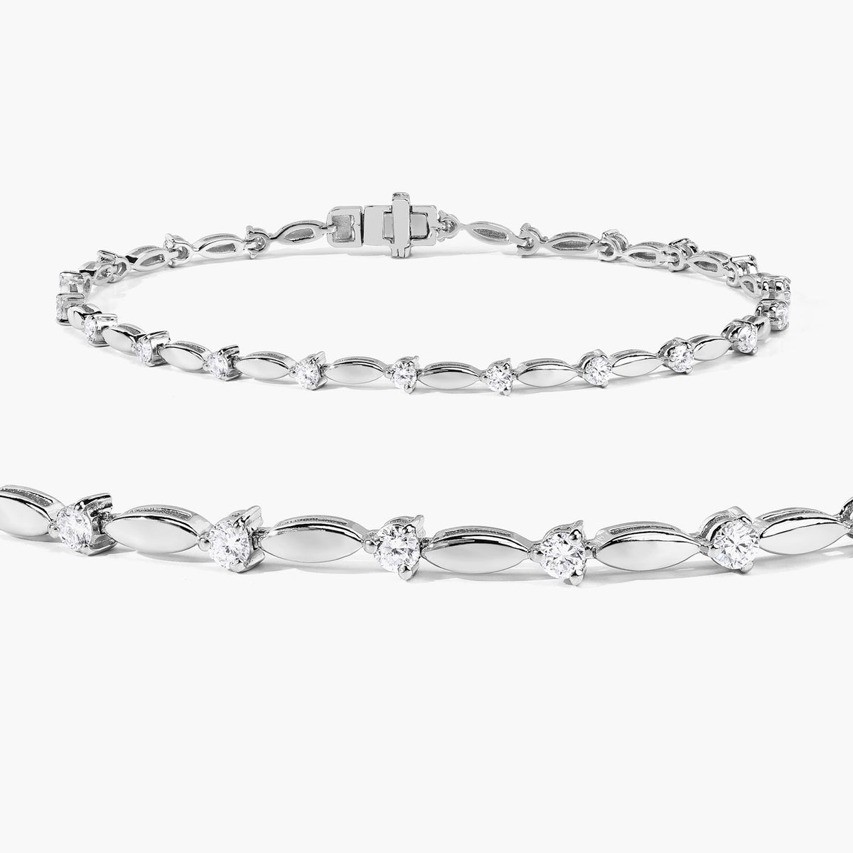 1.05 Cttw Round White Lab Grown Diamond Rhodium over Silver Bracelet