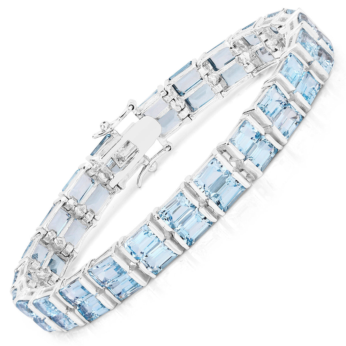 28.80 Cttw Octagon Blue Topaz Rhodium over Silver Tennis Bracelet