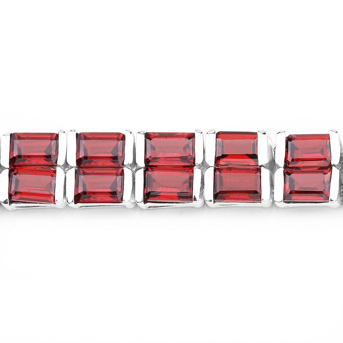 24.00 Cttw Octagon Red Garnet Rhodium over Silver Tennis Bracelet