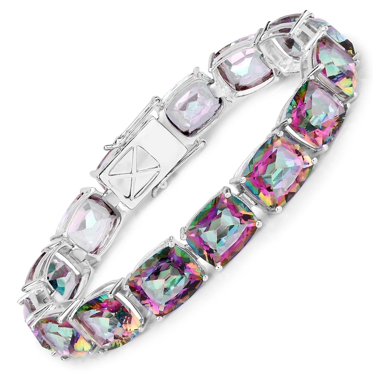 Natural Rainbow Quartz Tennis Bracelet Silver Fine Color Jewels