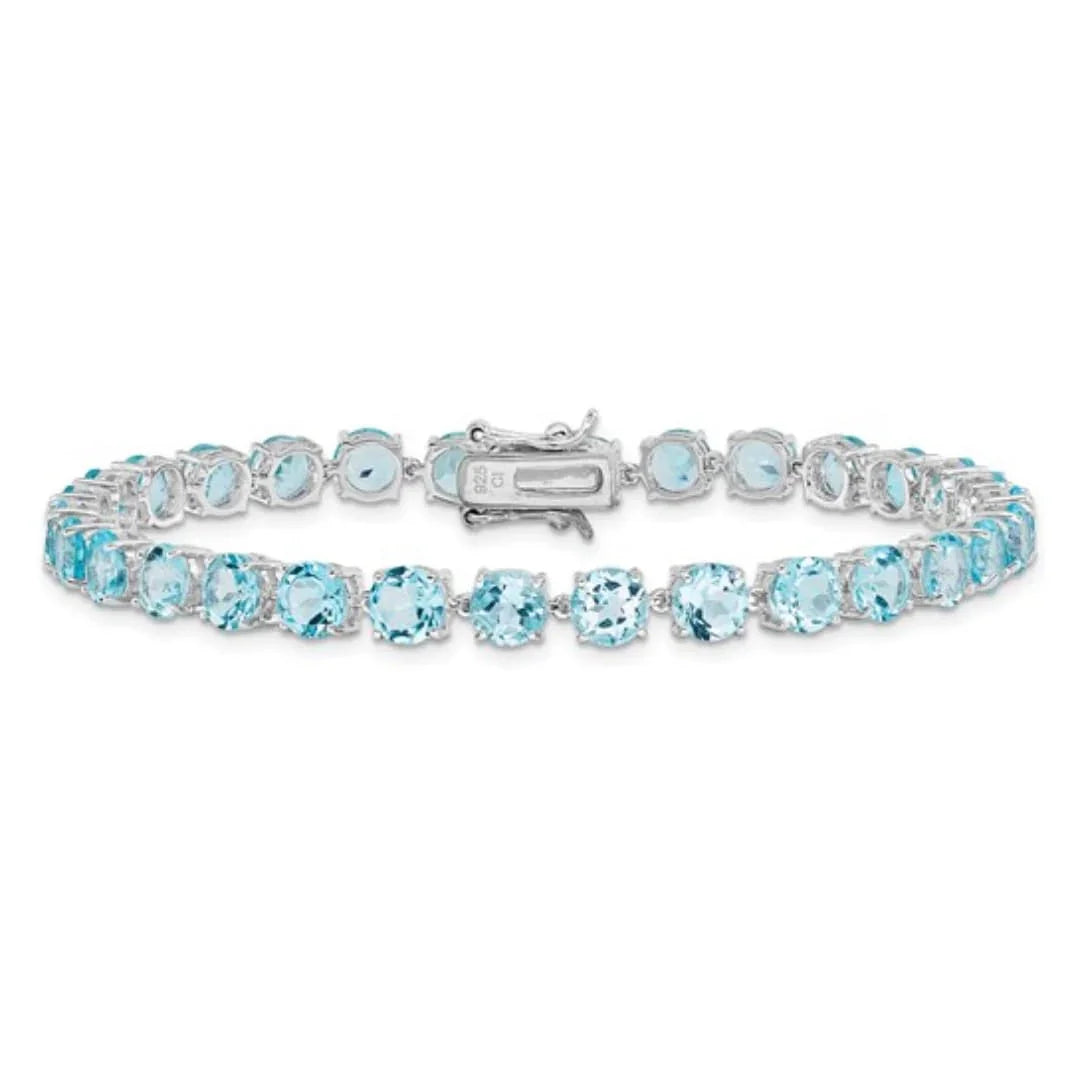 Round Shaped Blue Topaz Silver Bracelet Earrings & Necklace Jewelry Sets