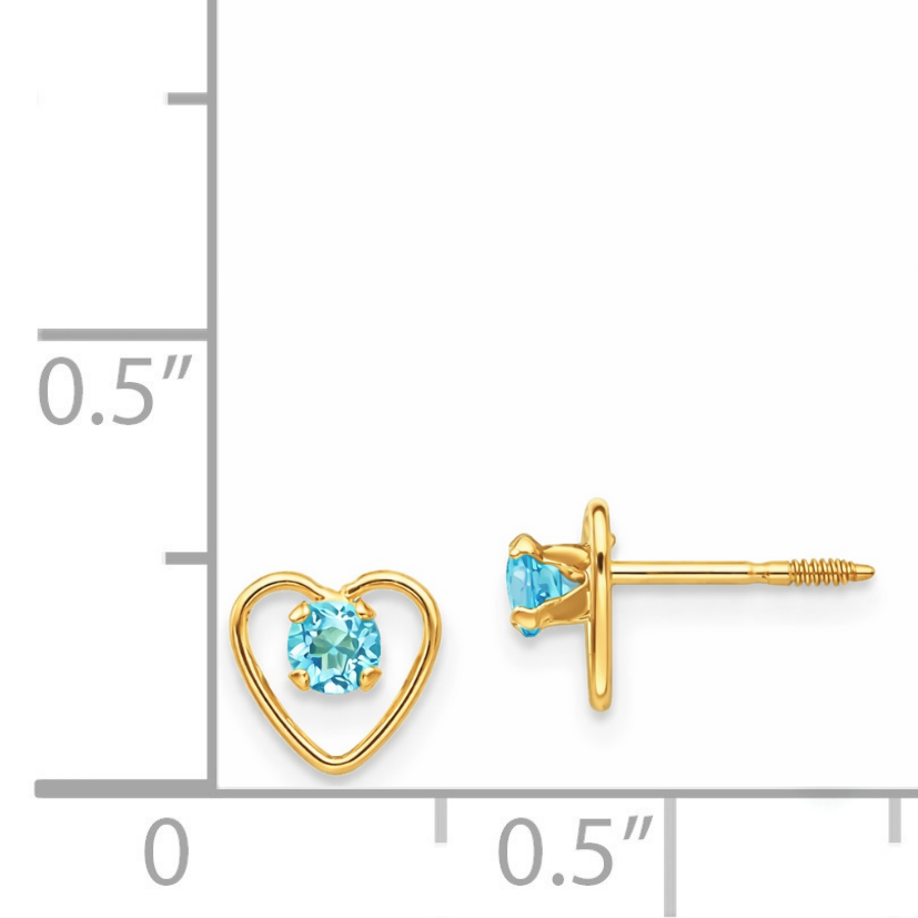 14k Yellow Gold Birthstone Heart Stud Earrings