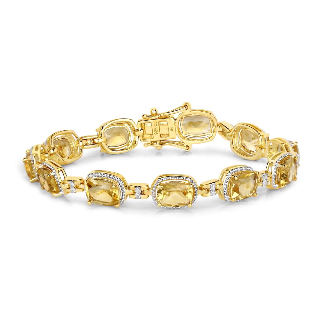 Citrine and White Diamond Tennis Bracelet Silver Fine Color Jewels