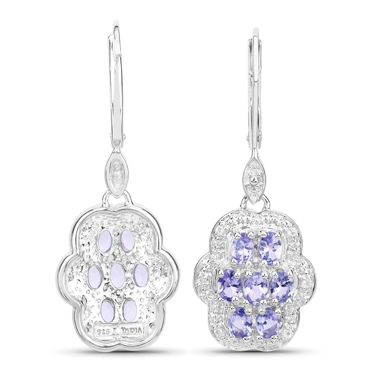 2.44 Cttw Oval Violet Tanzanite Halo Rhodium over Silver Leverback Drop Dangle Earrings