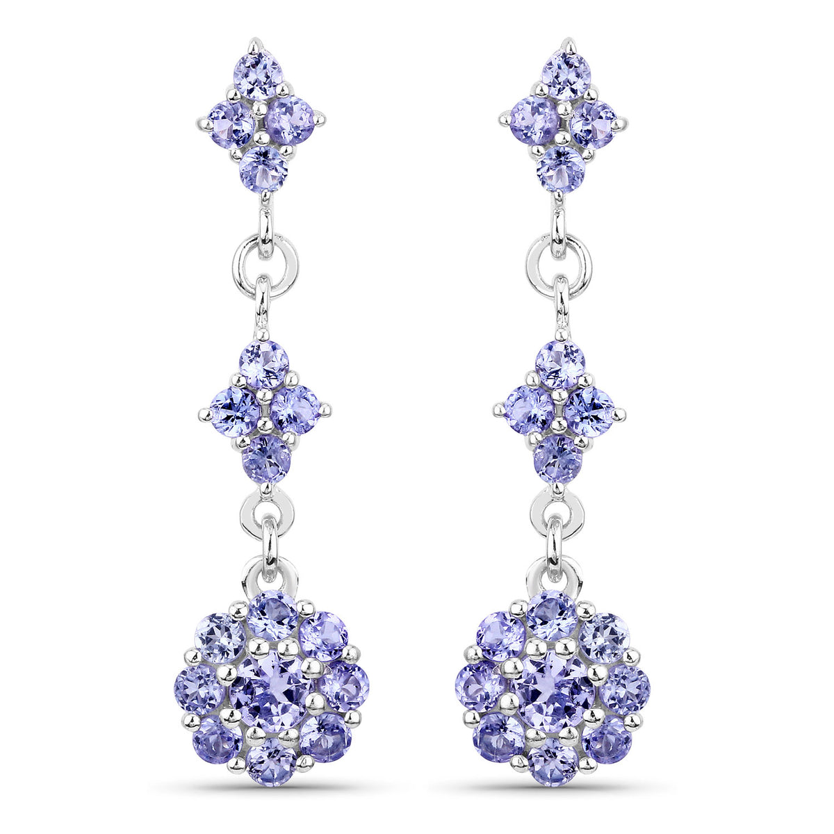 2.70 Cttw Round Violet Tanzanite Rhodium over Silver Linear Drop Earrings