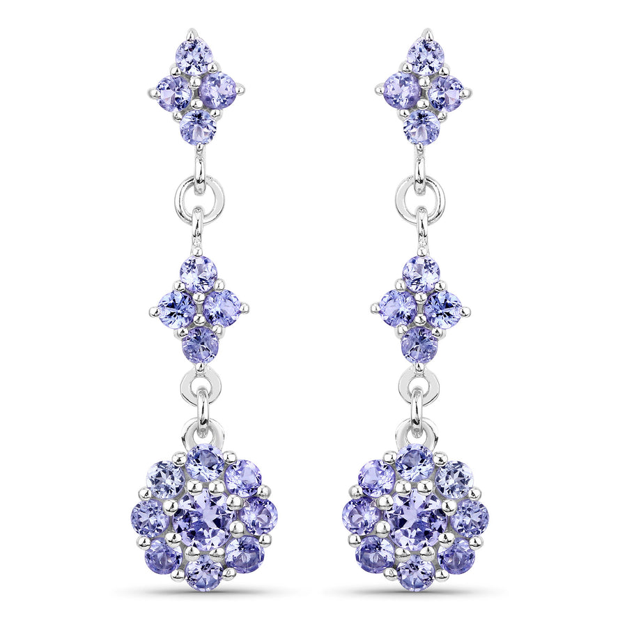 2.70 Cttw Round Violet Tanzanite Rhodium over Silver Linear Drop Earrings