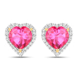 Genuine Pink Topaz Heart Stud Earrings