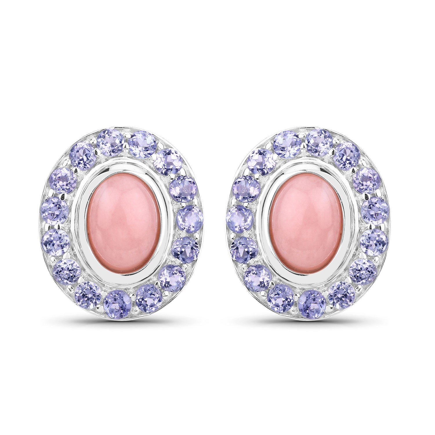2.55 CTTW Oval Pink Opal and Tanzanite 925 Sterling Silver Earrings