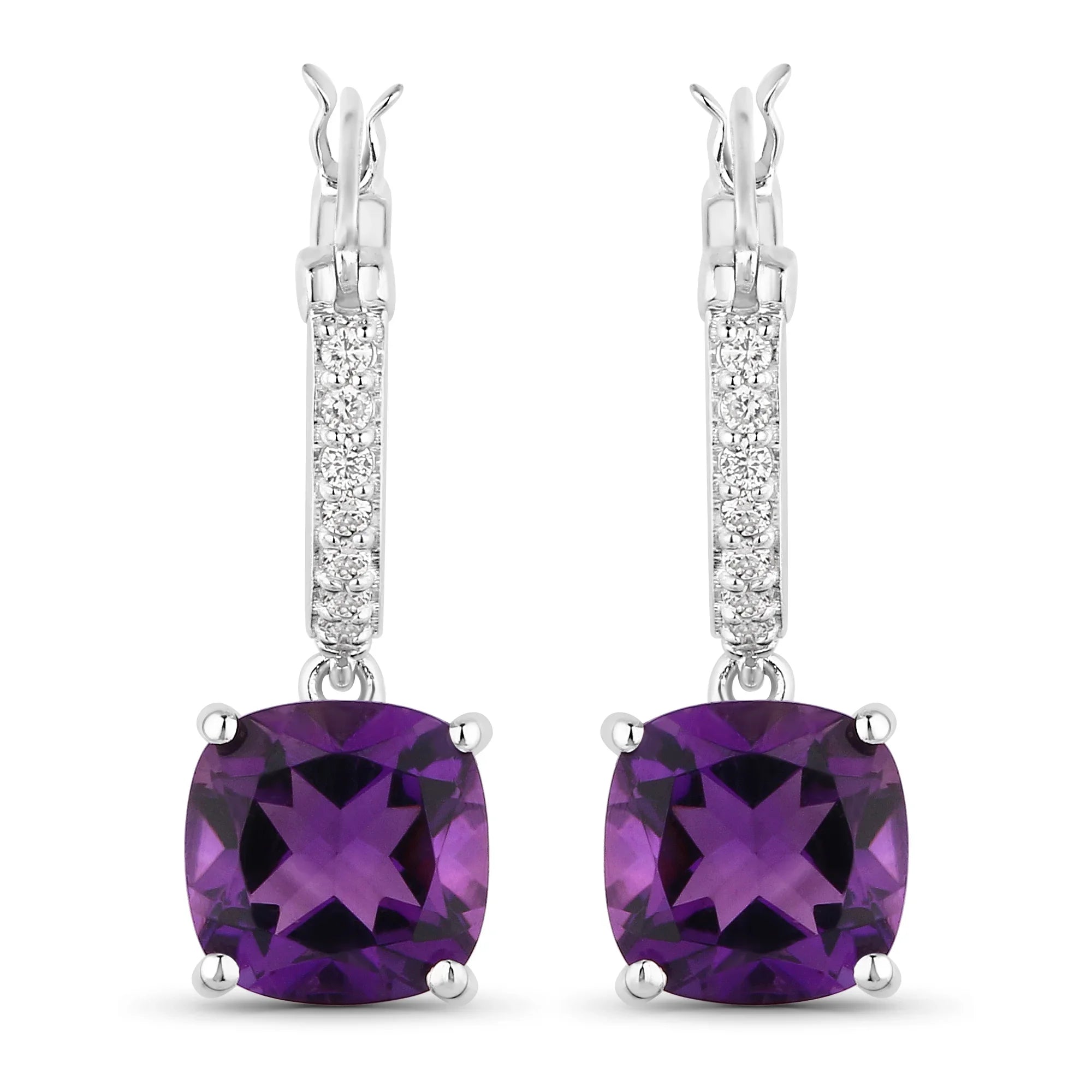 Natural Amethyst Lab Diamond Dangle Earrings