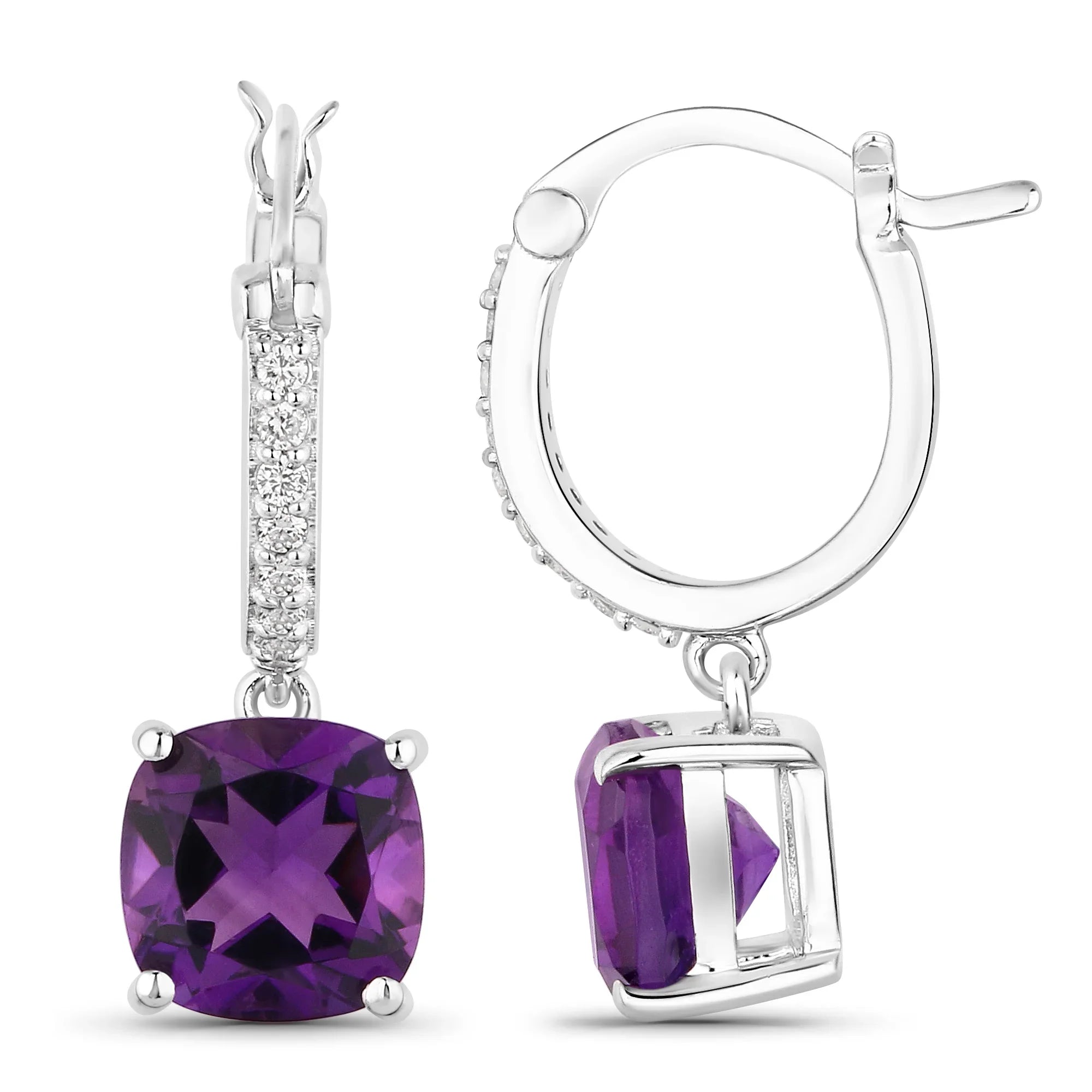 Natural Amethyst Lab Diamond Dangle Earrings