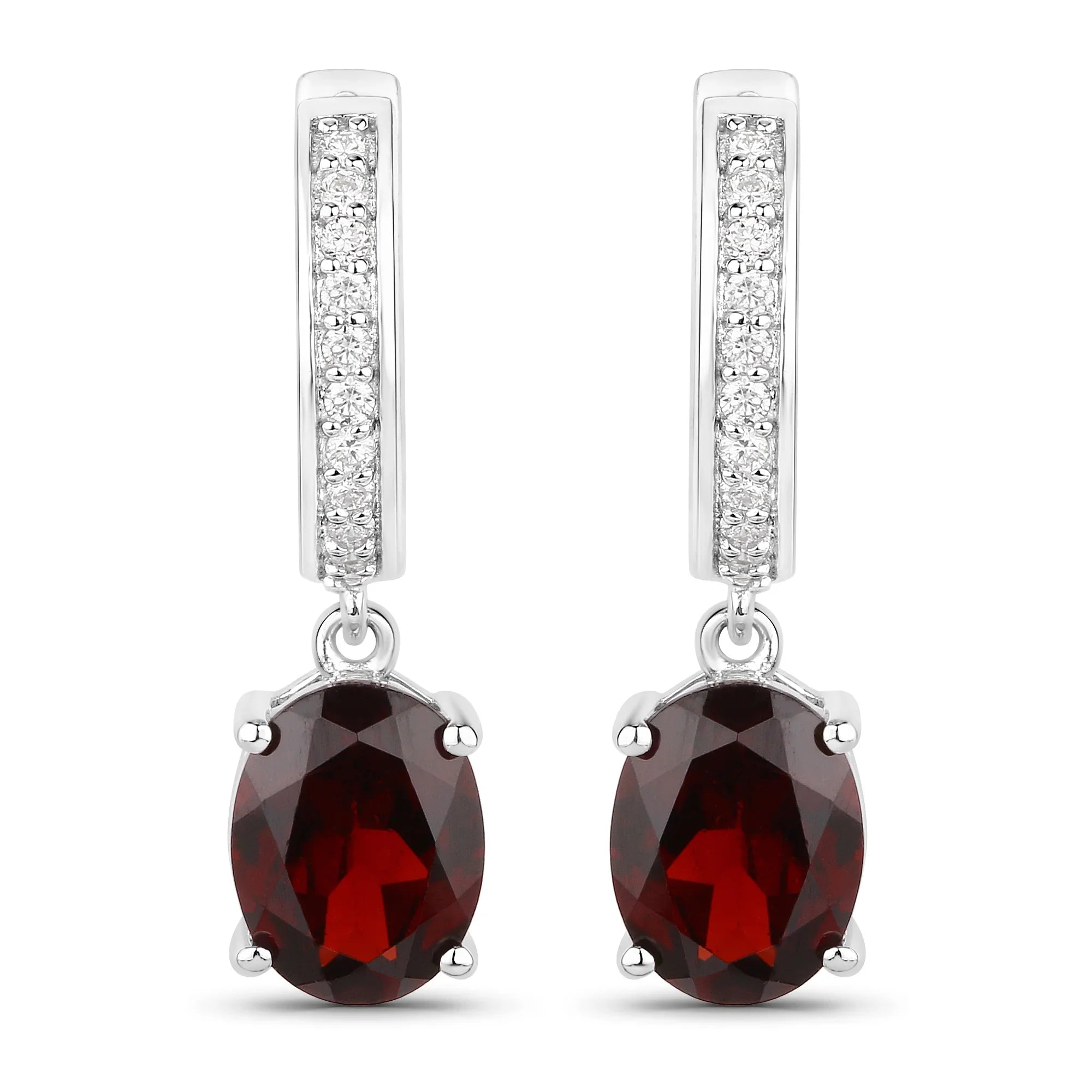 Natural Garnet Lab Diamond Dangle Earrings