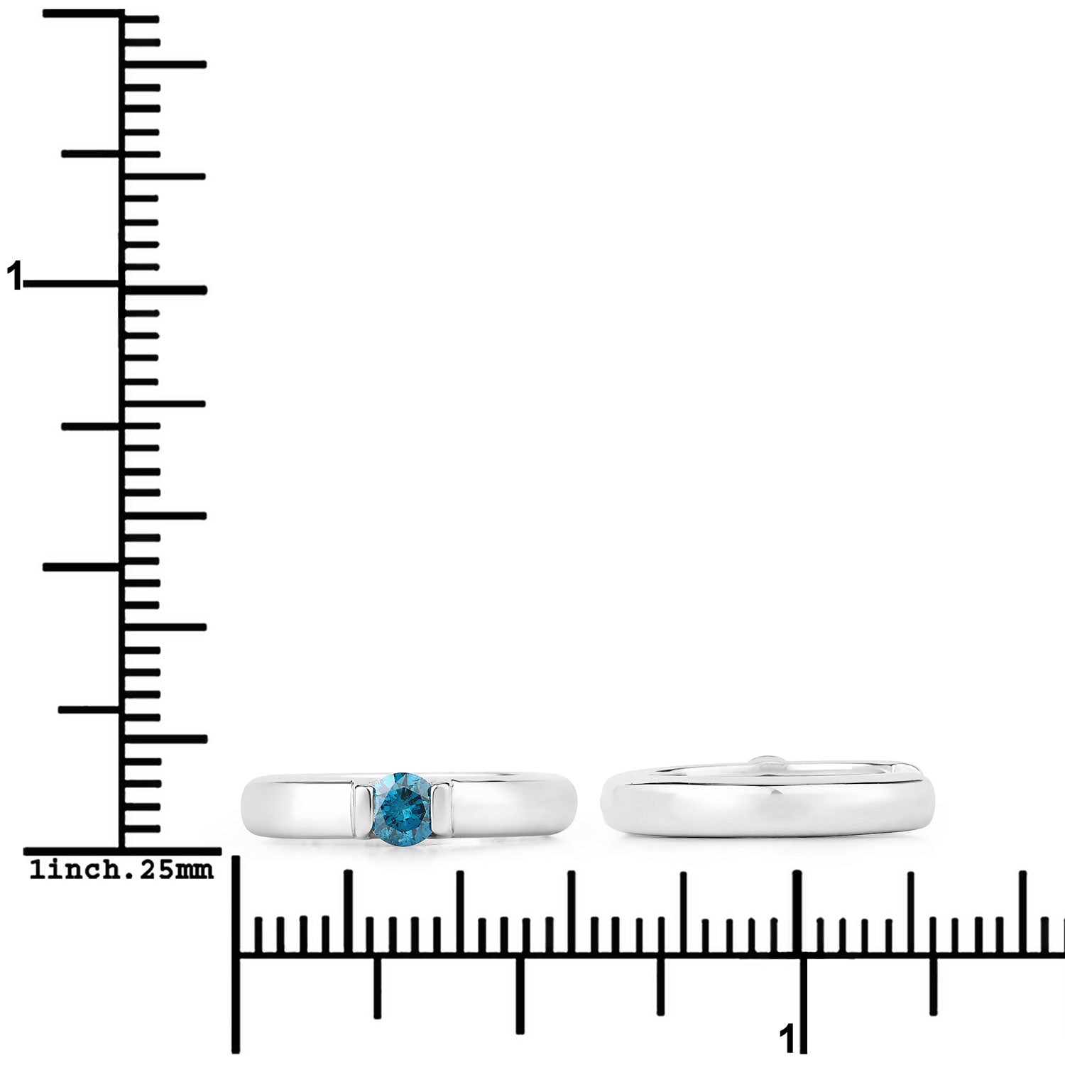 0.35 Cttw Round Teal Blue Diamond Channel Rhodium Plated Silver Huggie Hoop Earrings
