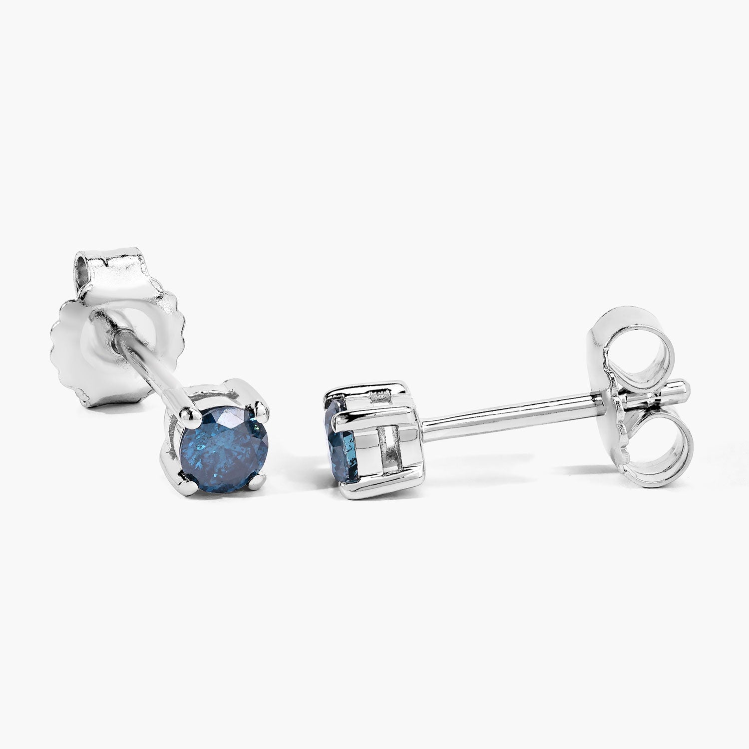 0.35 Cttw Round Teal Blue Diamond Rhodium Plated Silver Solitaire Stud Earrings