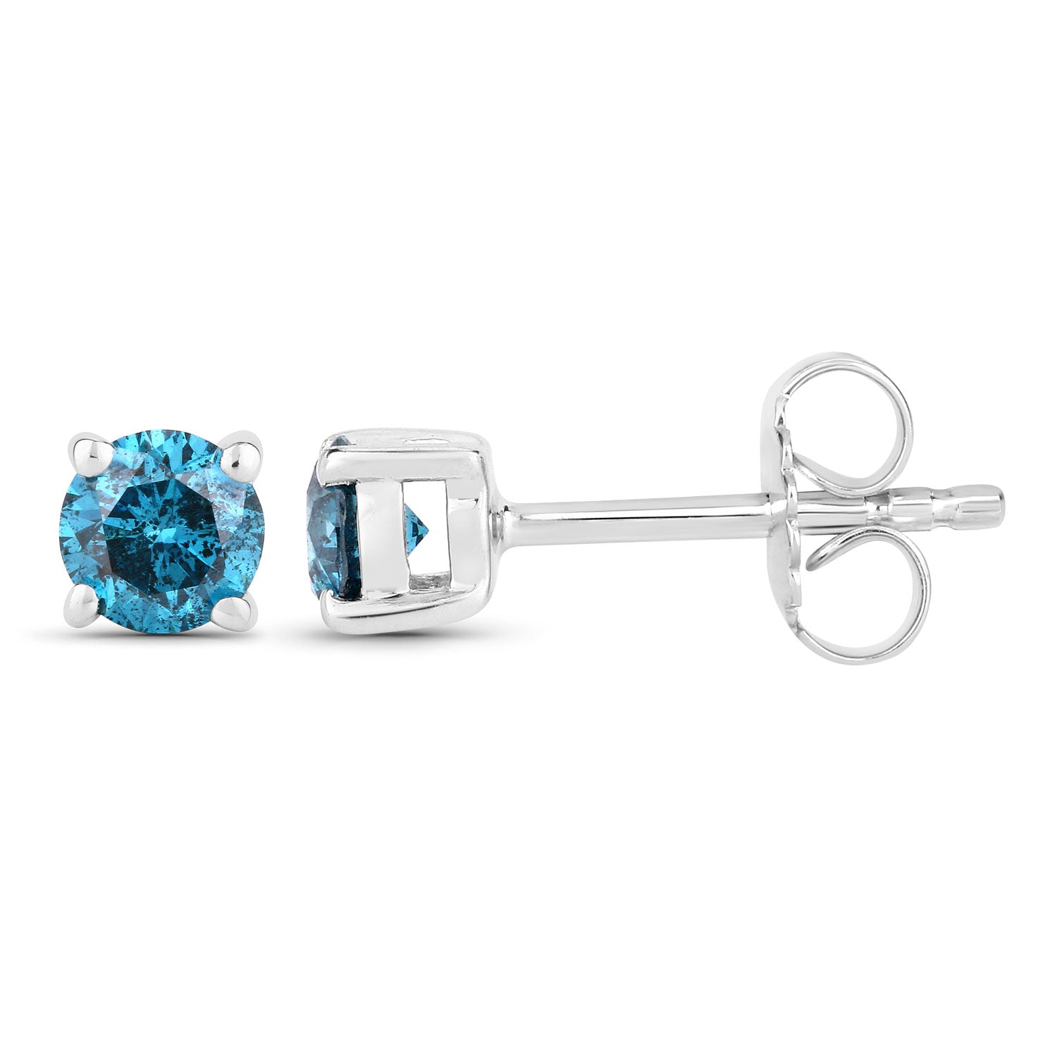 0.57 Cttw Round Teal Blue Diamond Rhodium Plated Silver Stud Earrings